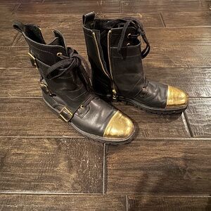 Zadig & Voltaire Black and Gold Combat Boots